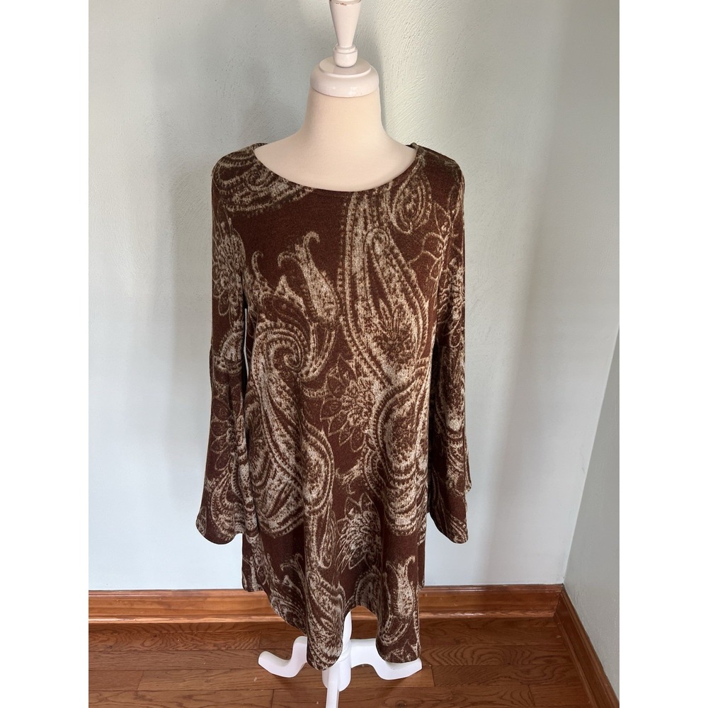 Entro Paisley‎ Tunic Sweater Dress Grannycore Peasantcore Long Sleeve Sz M